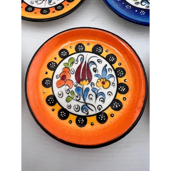 5pc Ceramic Plate Set Italian 4" Appetizer Sauce Dishes Hand Painted Colorful - Picture 4 of 9